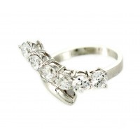Finger Ring - 925 Sterling Silver - Fleur de Lis Charm with Austrian Crystals - RN-PRG9079